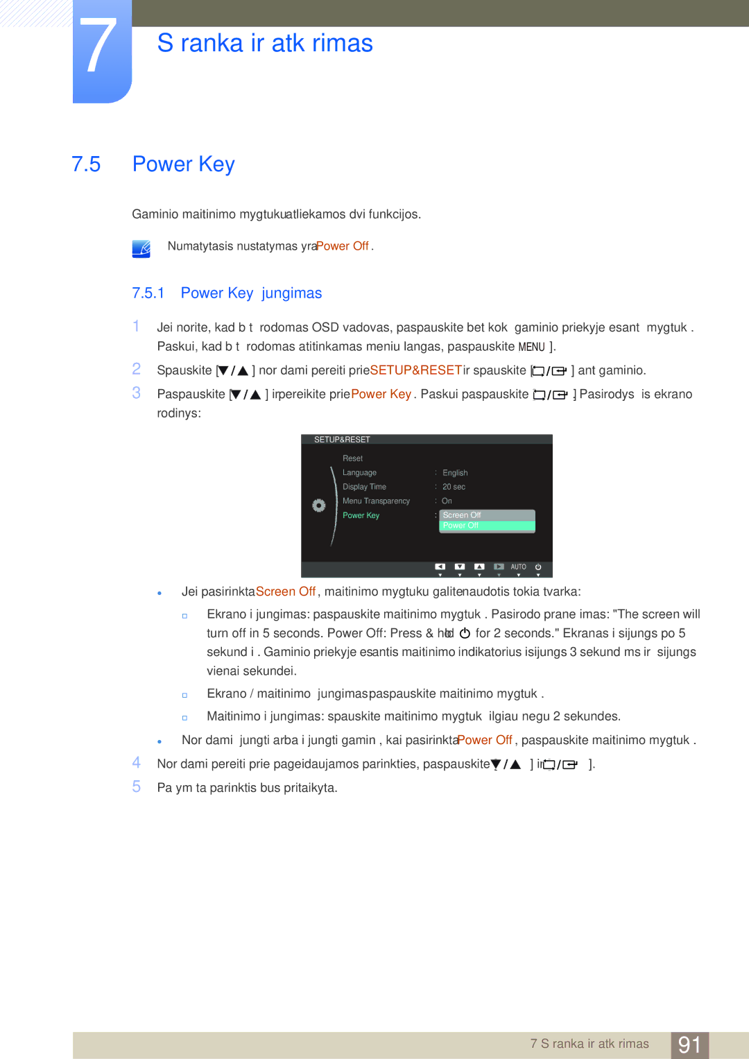 Samsung LF24FN1PFBZXEN, LF24NEBHBNU/EN manual Power Key įjungimas 