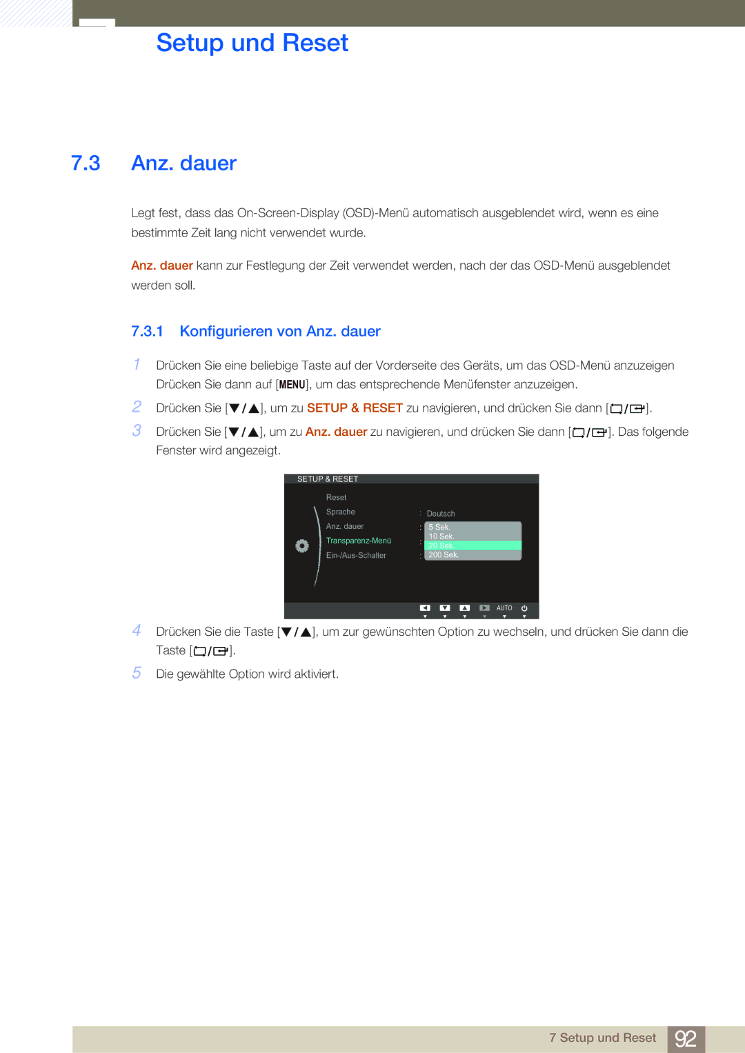 Samsung LF24NEBHBNU/EN, LF24NEBHBNW/EN, LF19NEBHBNM/EN, LF24NEBHBNM/EN, LF24FN1PFBZXEN manual Konfigurieren von Anz. dauer 