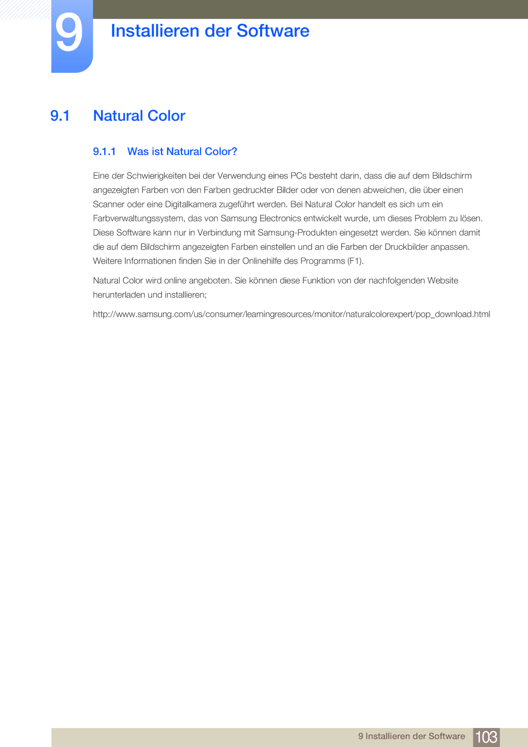 Samsung LF22NSBTBN/EN, LF24NSBTBN/EN manual Installieren der Software, Was ist Natural Color? 