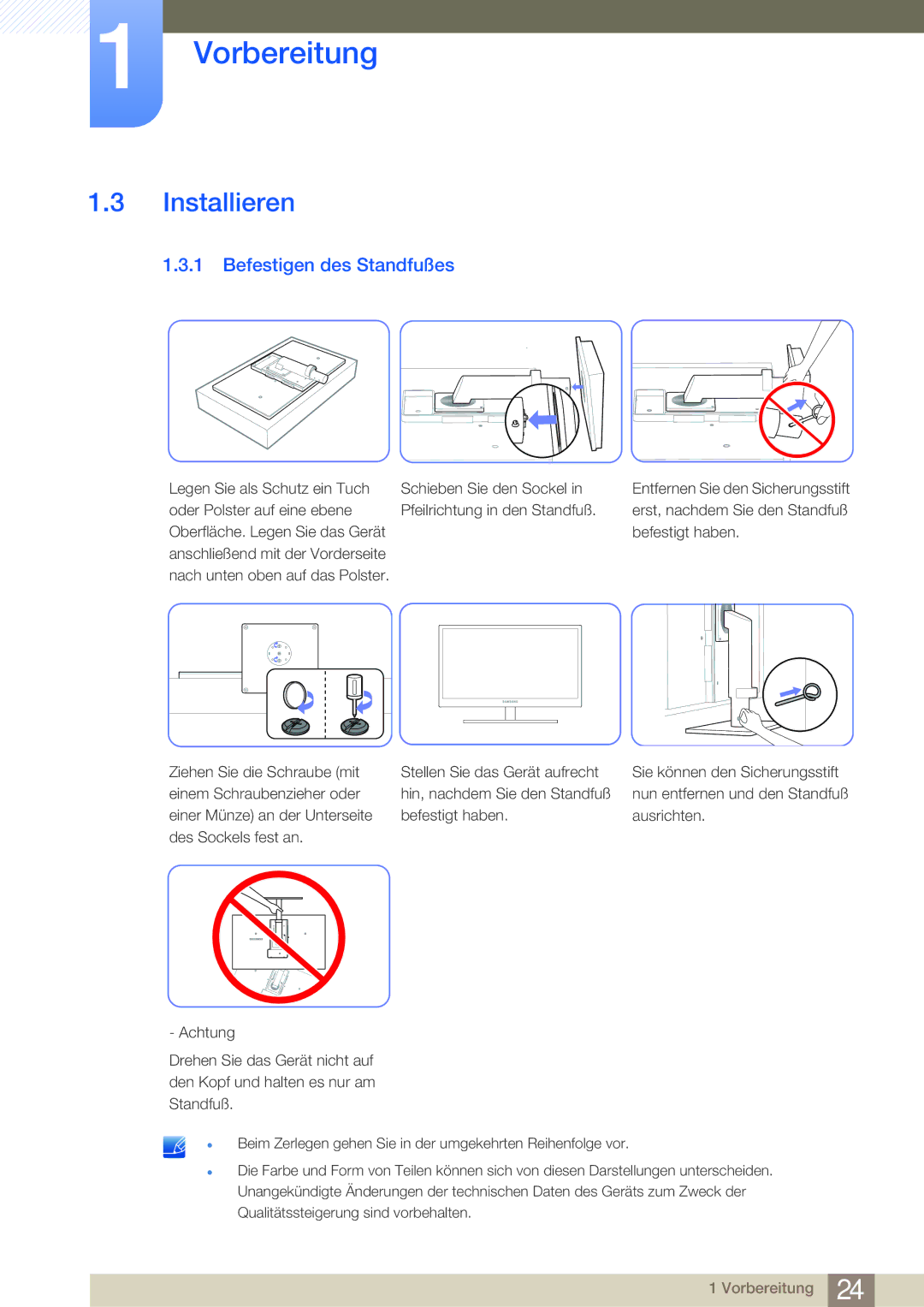 Samsung LF24NSBTBN/EN, LF22NSBTBN/EN manual Installieren, Befestigen des Standfußes 