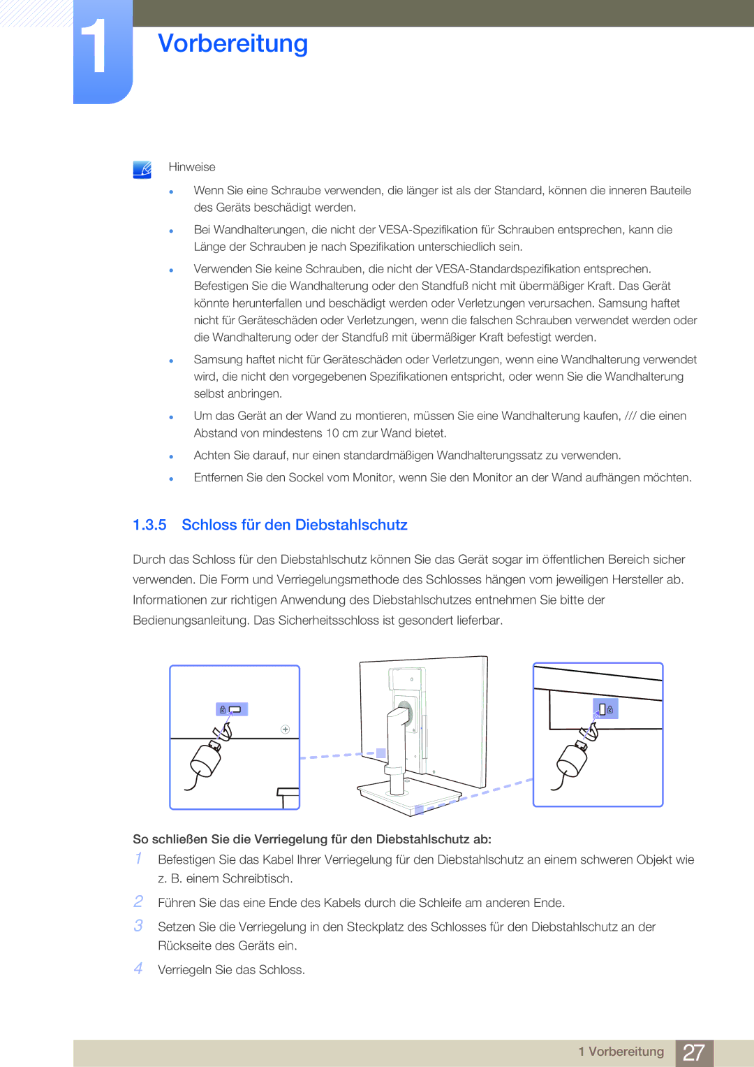 Samsung LF22NSBTBN/EN, LF24NSBTBN/EN manual Schloss für den Diebstahlschutz 