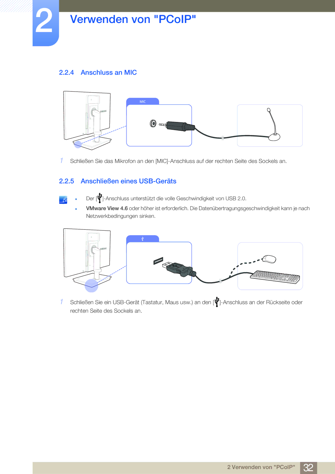 Samsung LF24NSBTBN/EN, LF22NSBTBN/EN manual Anschluss an MIC, Anschließen eines USB-Geräts 