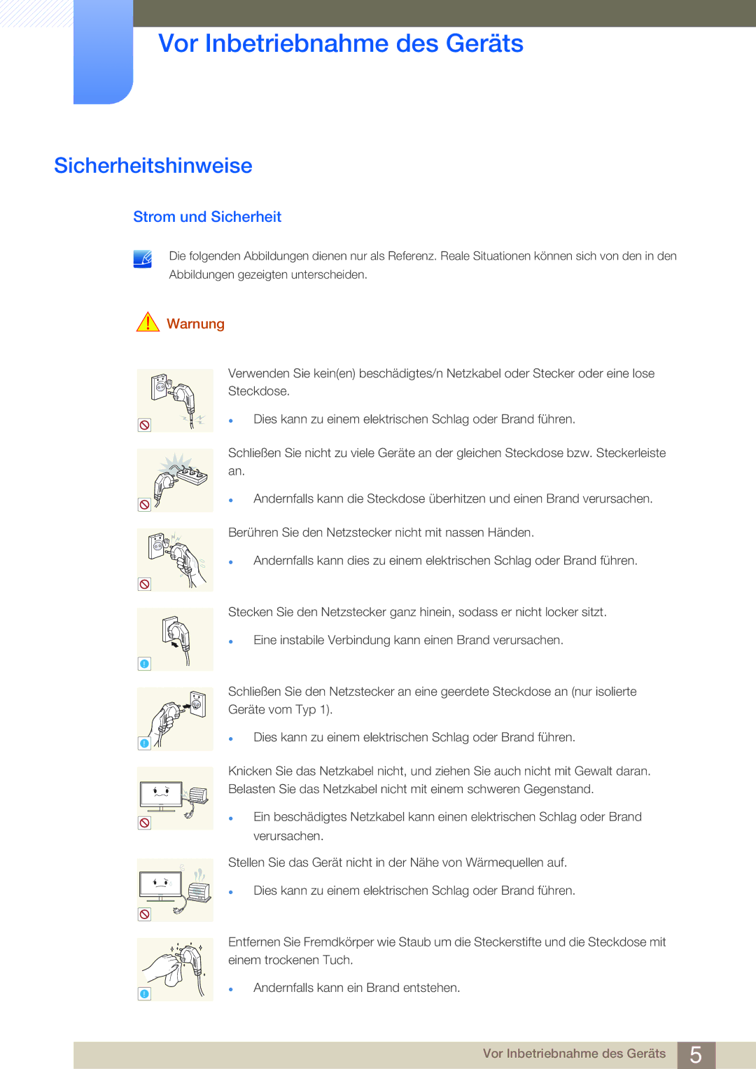 Samsung LF22NSBTBN/EN, LF24NSBTBN/EN manual Sicherheitshinweise, Strom und Sicherheit, Warnung 