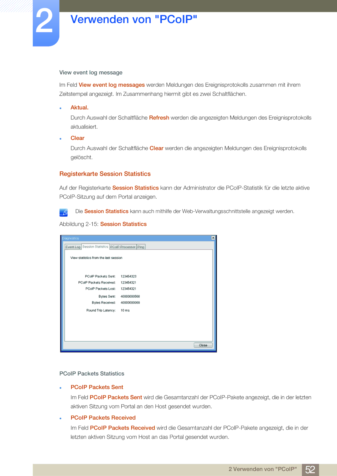 Samsung LF24NSBTBN/EN, LF22NSBTBN/EN manual Registerkarte Session Statistics 