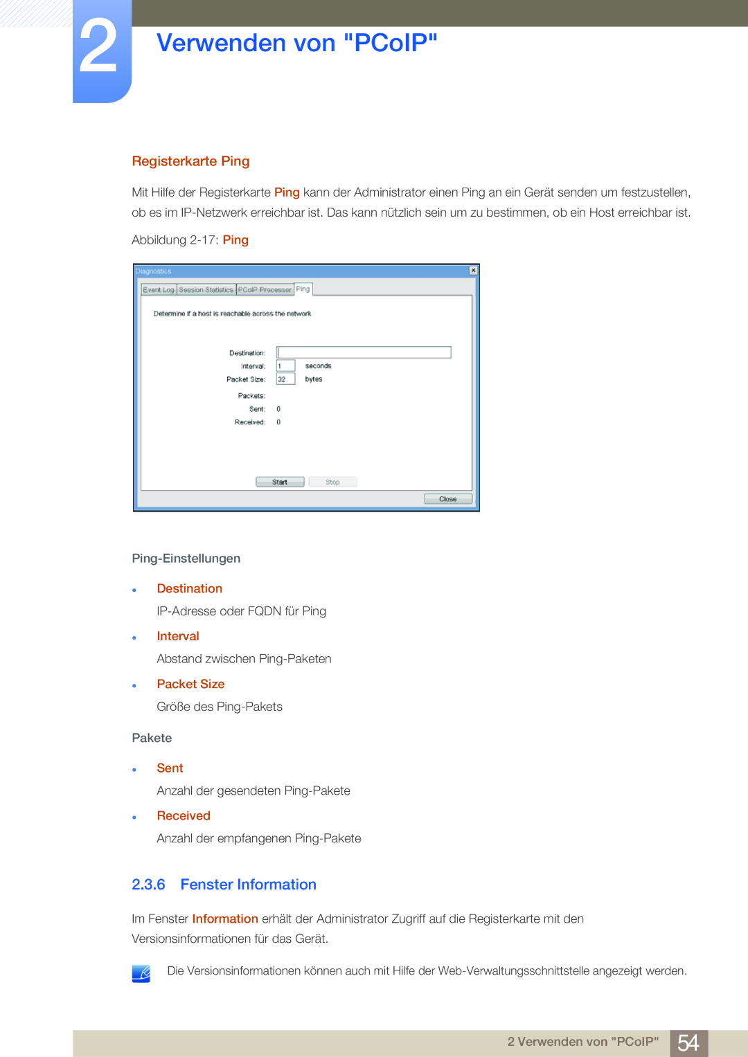 Samsung LF24NSBTBN/EN, LF22NSBTBN/EN manual Fenster Information, Registerkarte Ping 