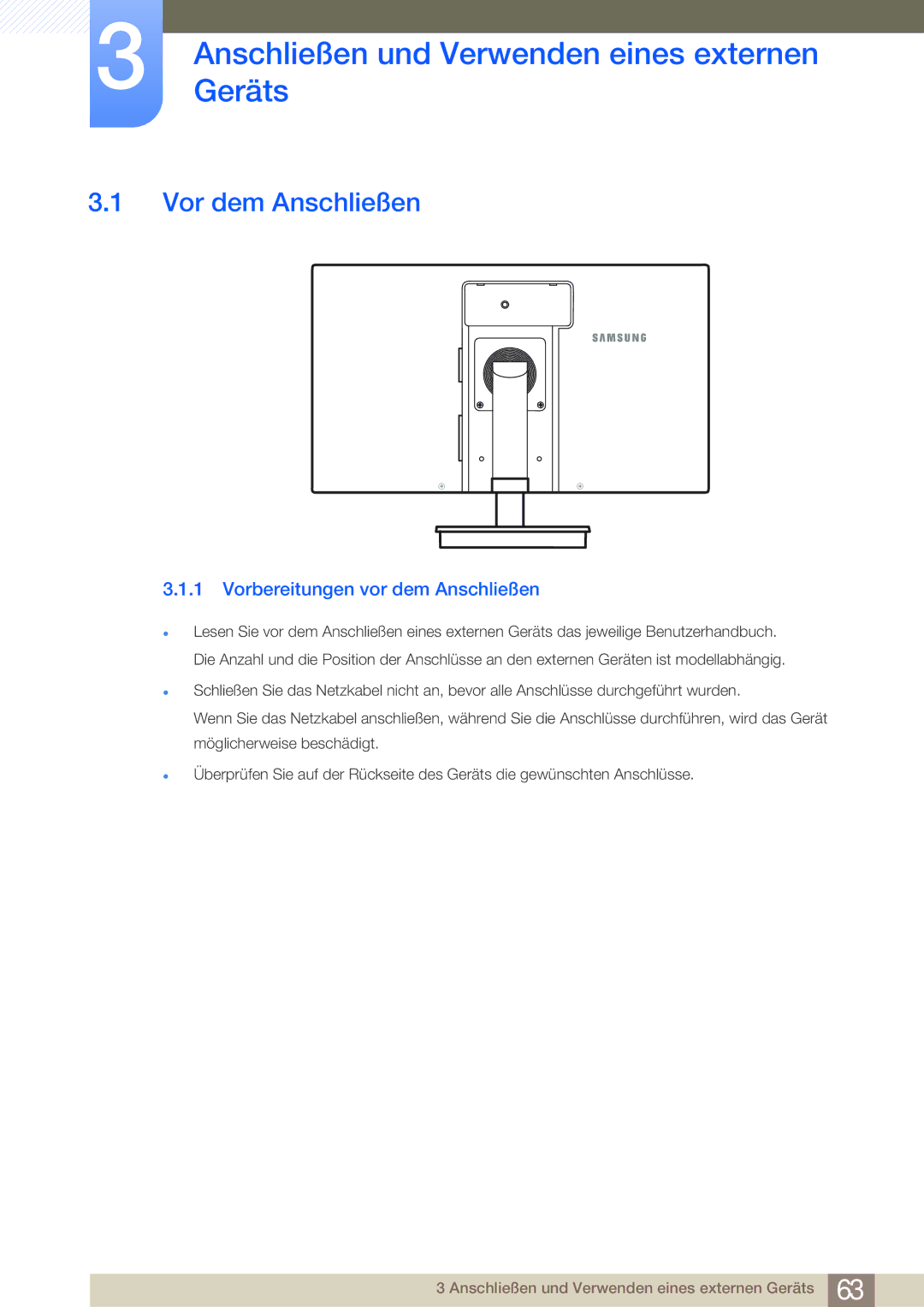 Samsung LF22NSBTBN/EN, LF24NSBTBN/EN manual AnschließenGeräts und Verwenden eines externen, Vor dem Anschließen 