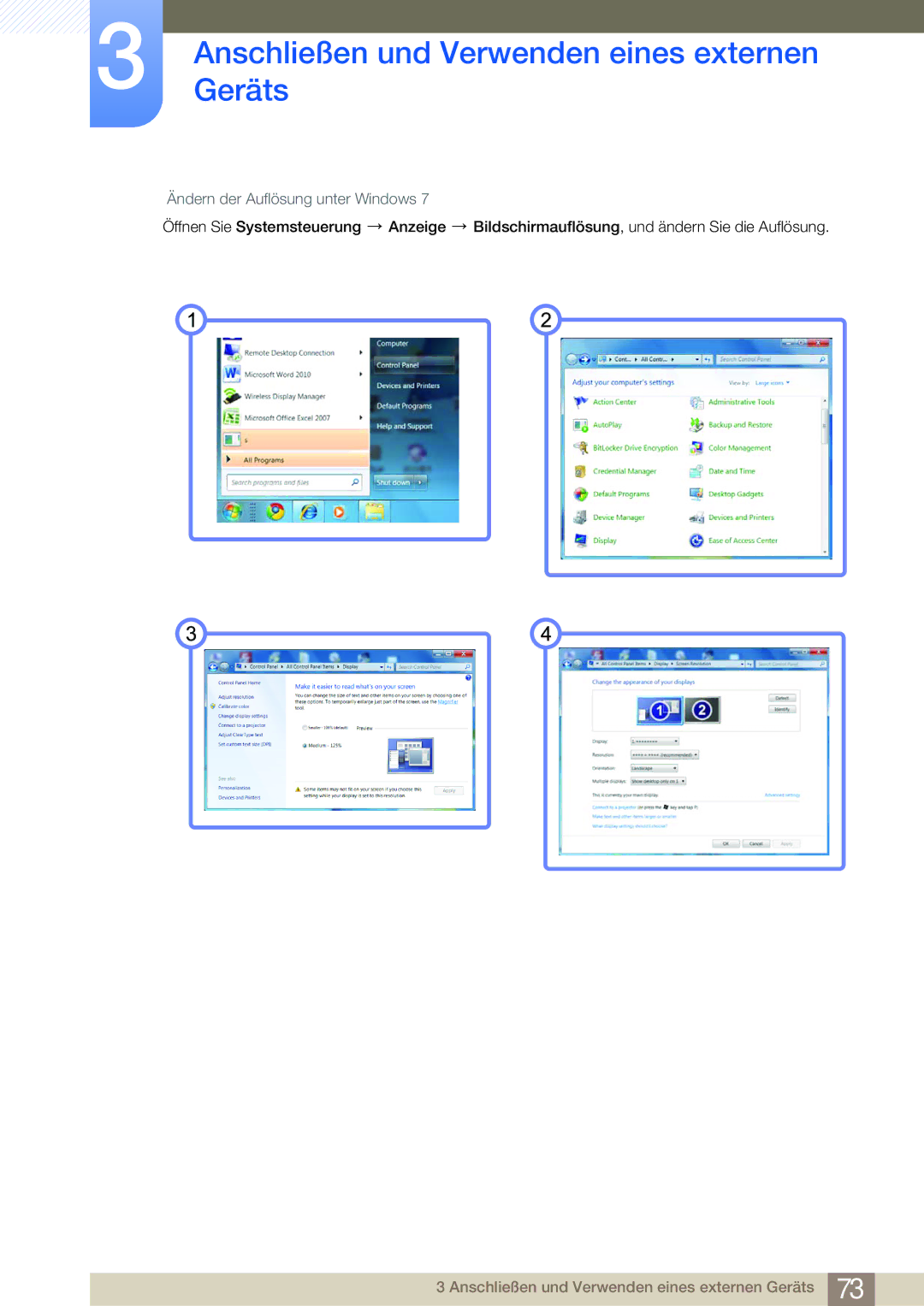 Samsung LF22NSBTBN/EN, LF24NSBTBN/EN manual Ändern der Auflösung unter Windows 