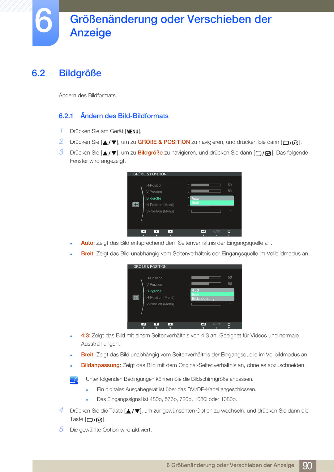 Samsung LF24NSBTBN/EN, LF22NSBTBN/EN manual Bildgröße, 1 Ändern des Bild-Bildformats 