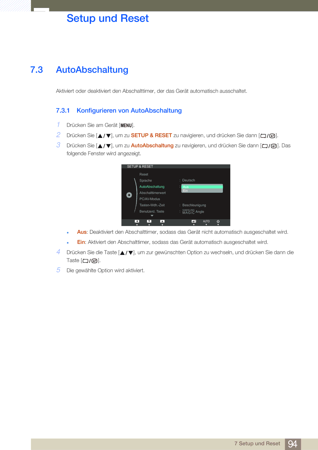 Samsung LF24NSBTBN/EN, LF22NSBTBN/EN manual Konfigurieren von AutoAbschaltung 