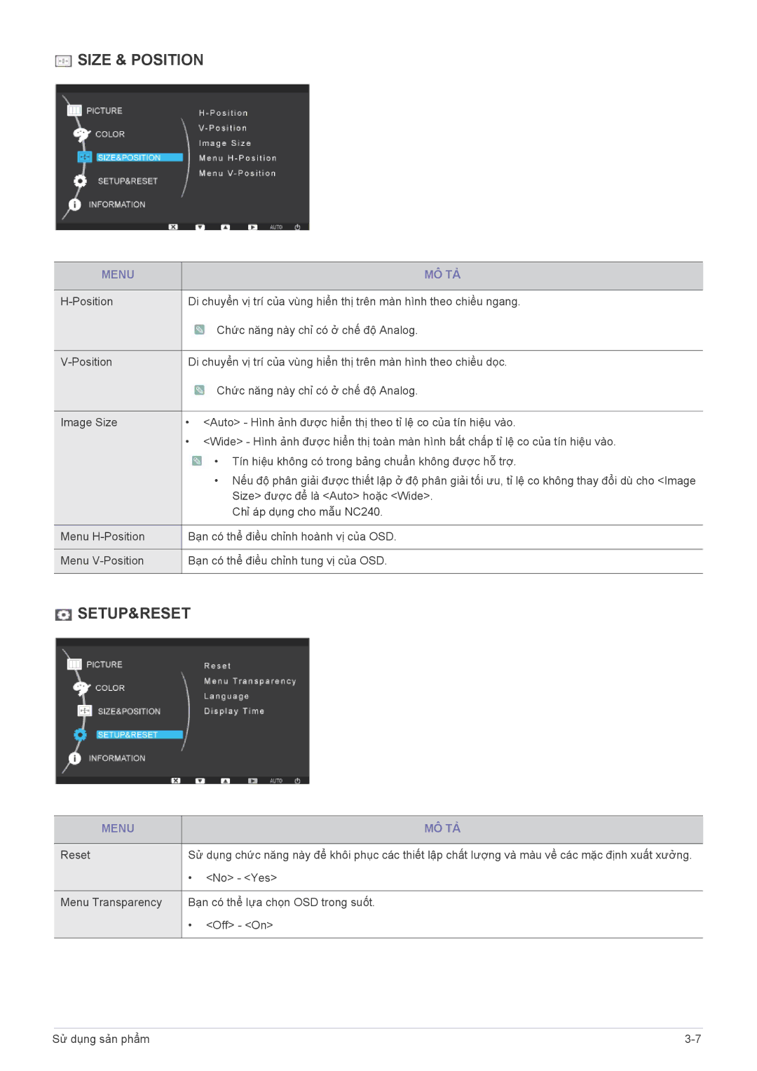 Samsung LF19PPBCB/XY, LF24PPBCB/XY manual Size & Position 