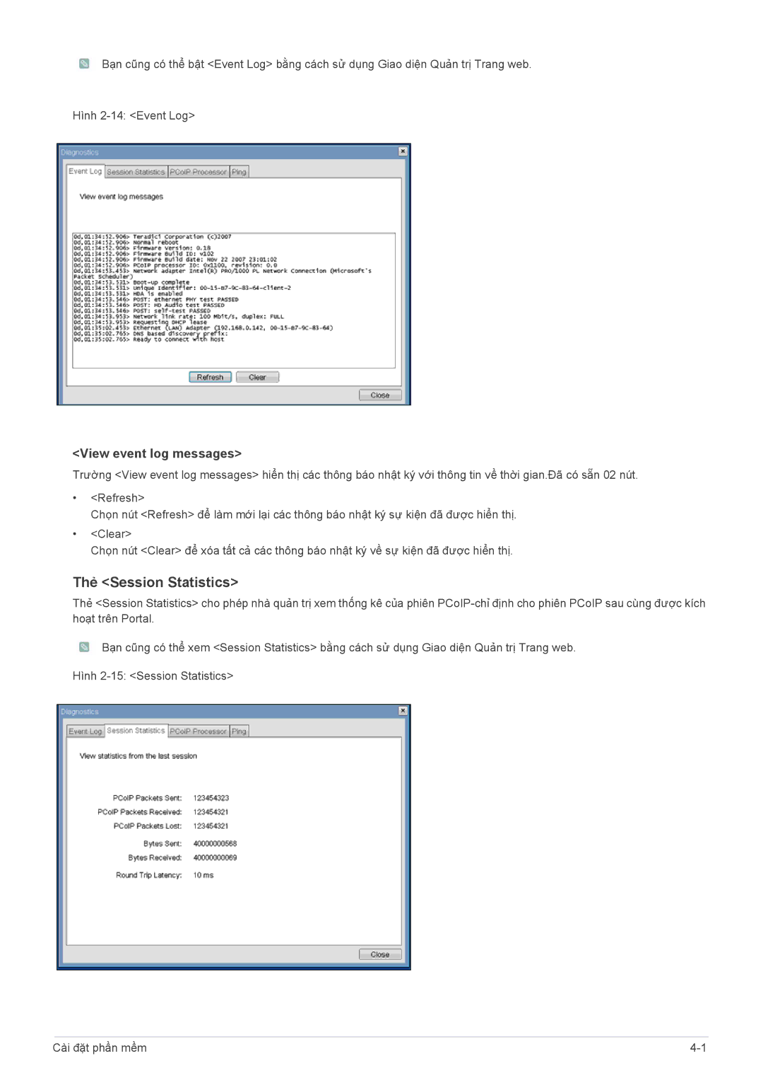 Samsung LF19PPBCB/XY, LF24PPBCB/XY manual Thẻ Session Statistics, View event log messages 