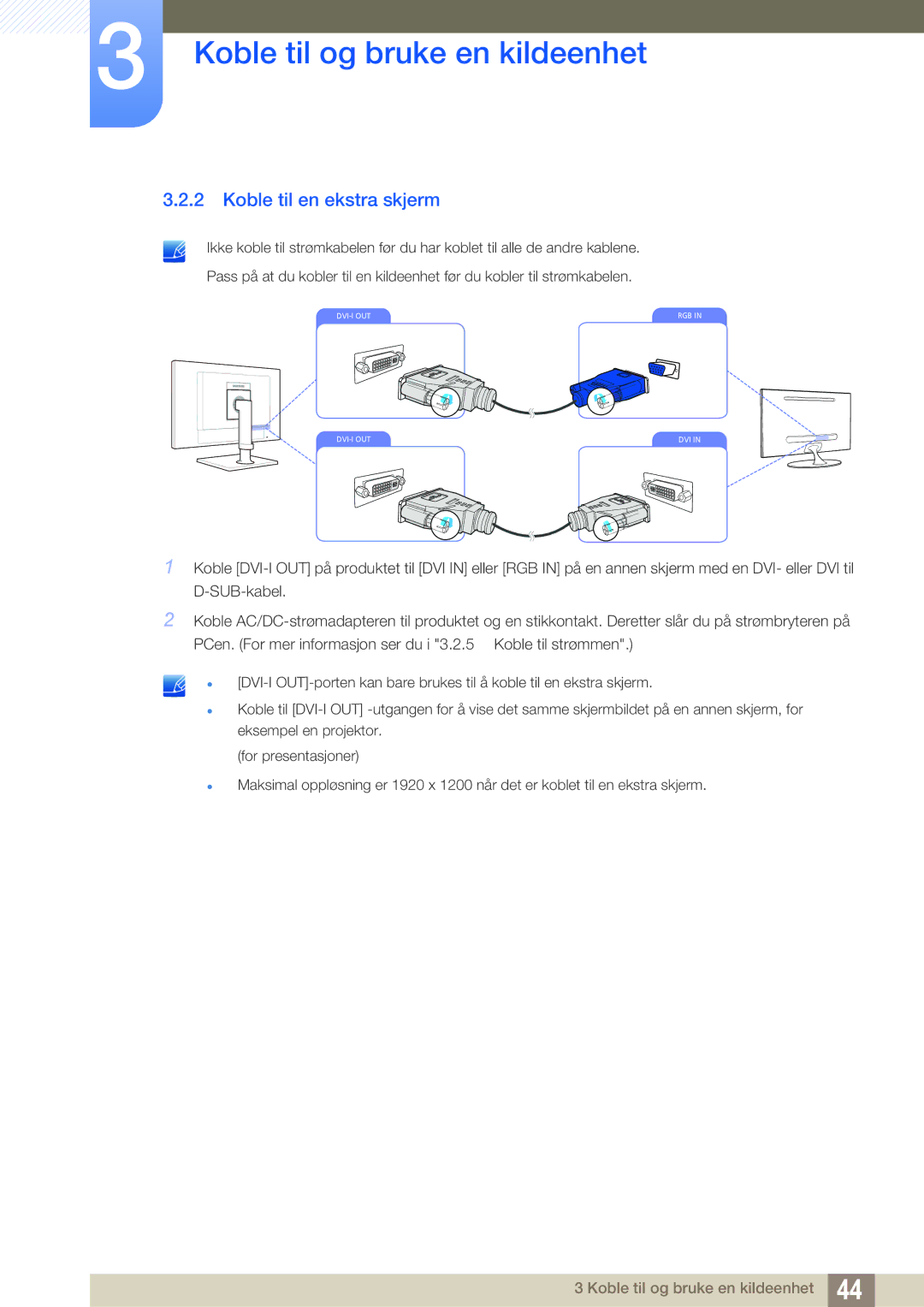 Samsung LF22FT2WFPZXEN, LF24TC2WAN/EN, LF24FT2WFPZXEN manual Koble til en ekstra skjerm 