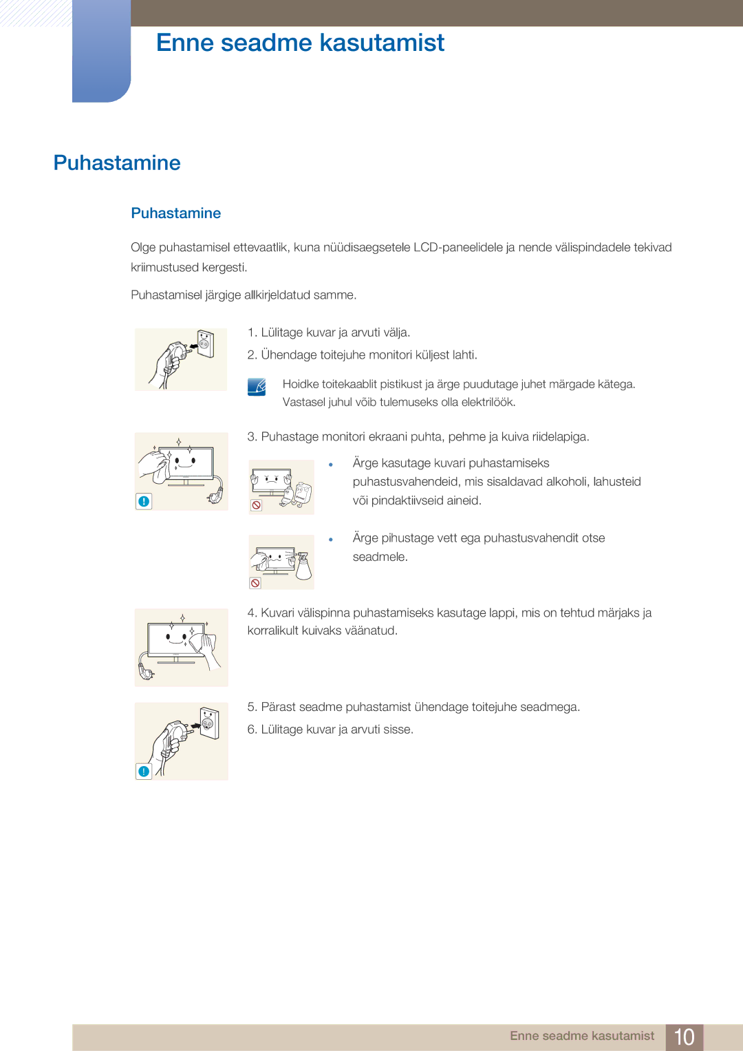 Samsung LF24TOWHBFM/EN manual Puhastamine 