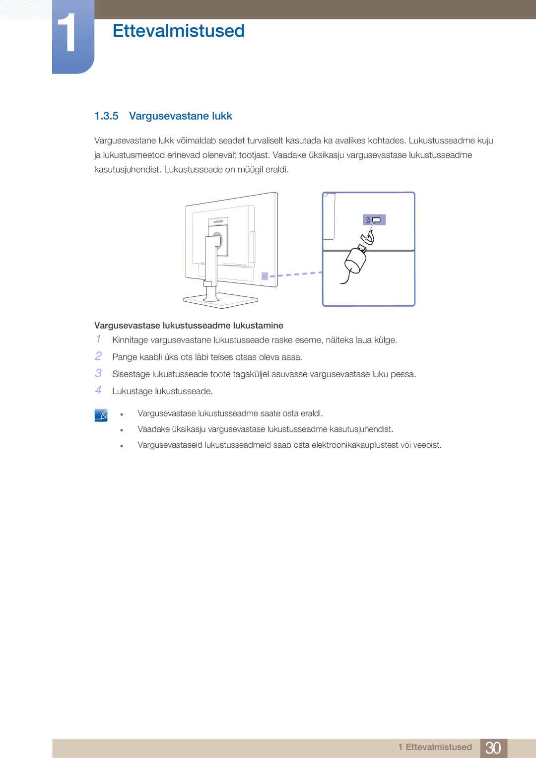 Samsung LF24TOWHBFM/EN manual Vargusevastane lukk 