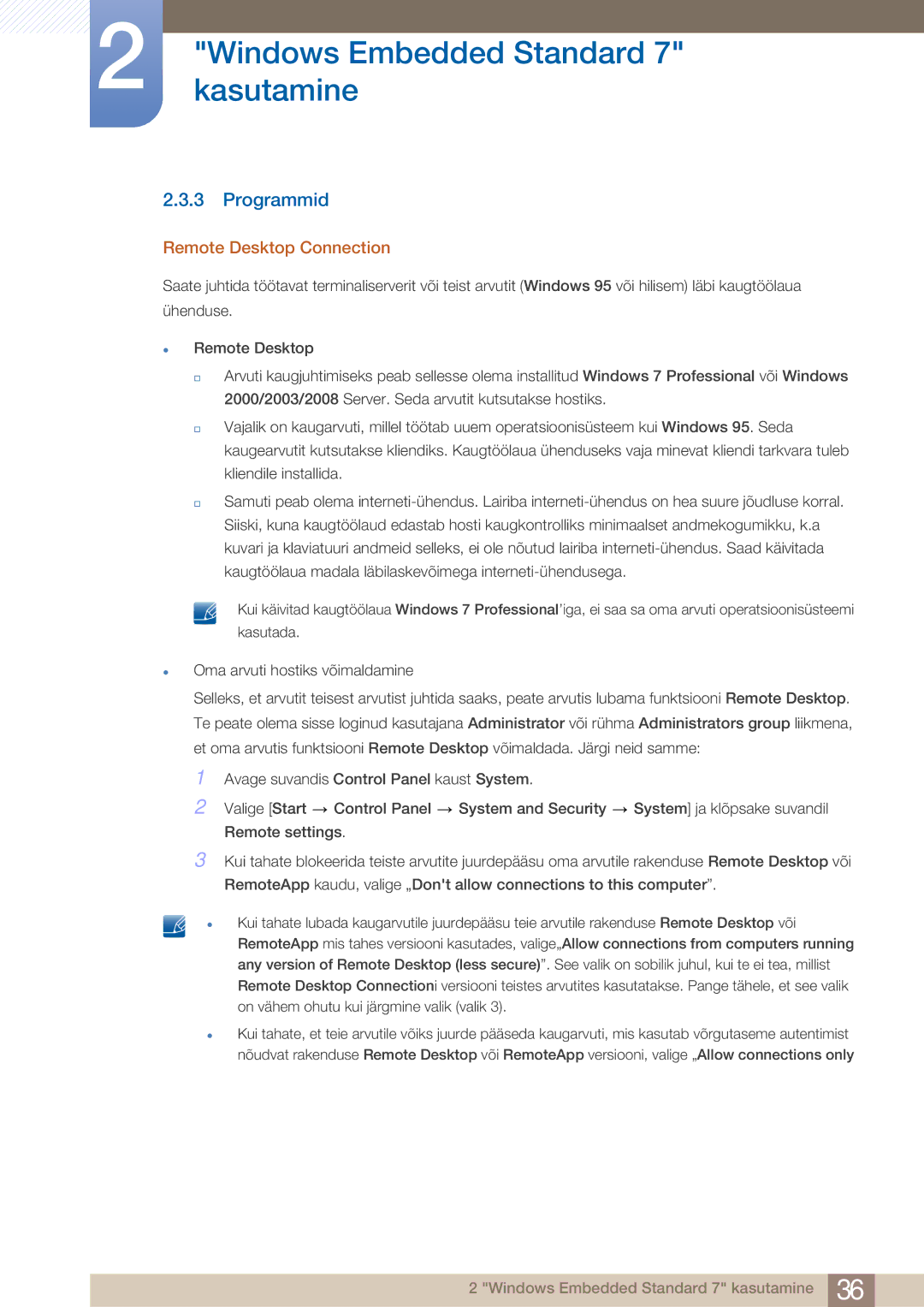 Samsung LF24TOWHBFM/EN manual Programmid, Remote Desktop Connection 