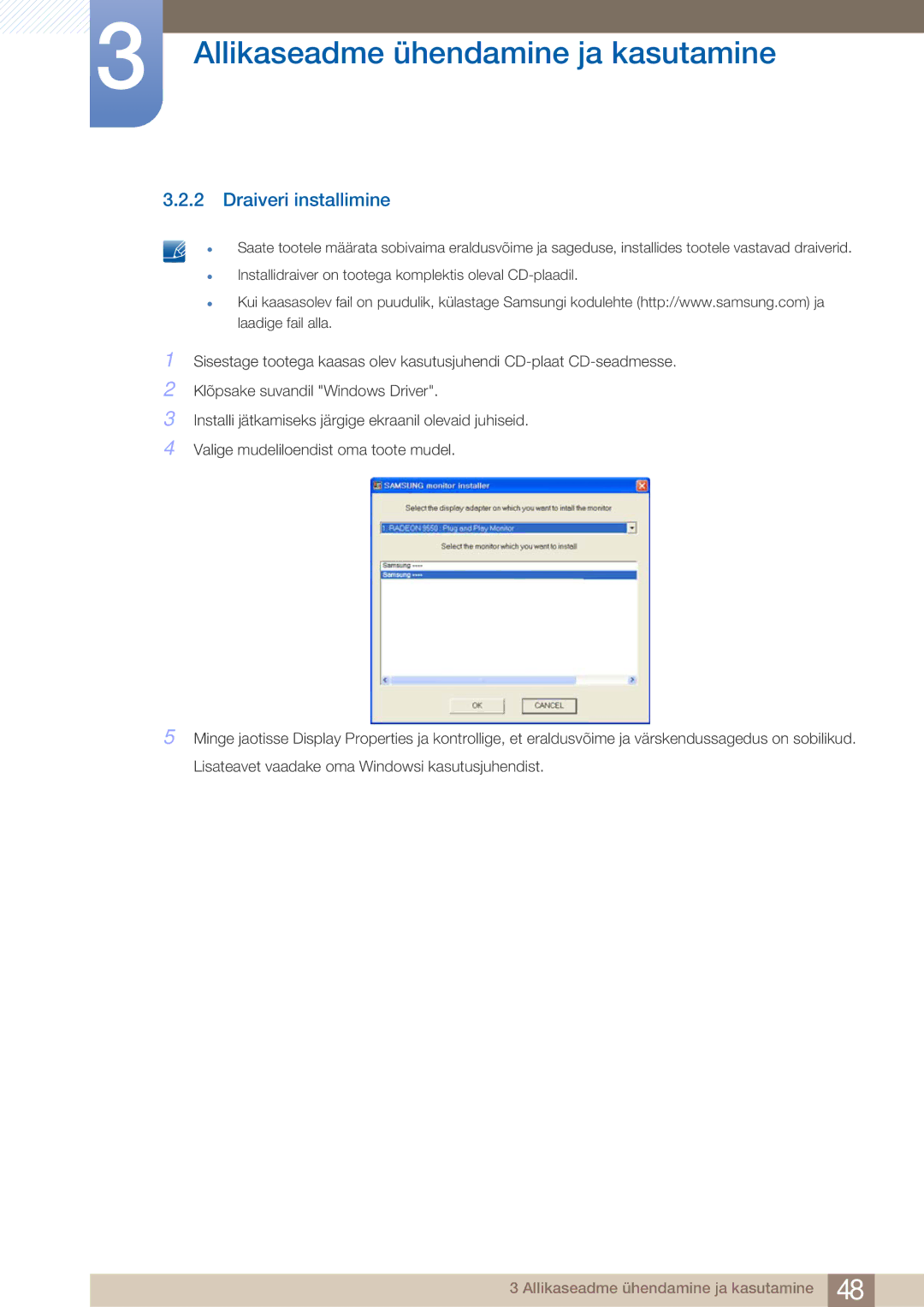 Samsung LF24TOWHBFM/EN manual Draiveri installimine 