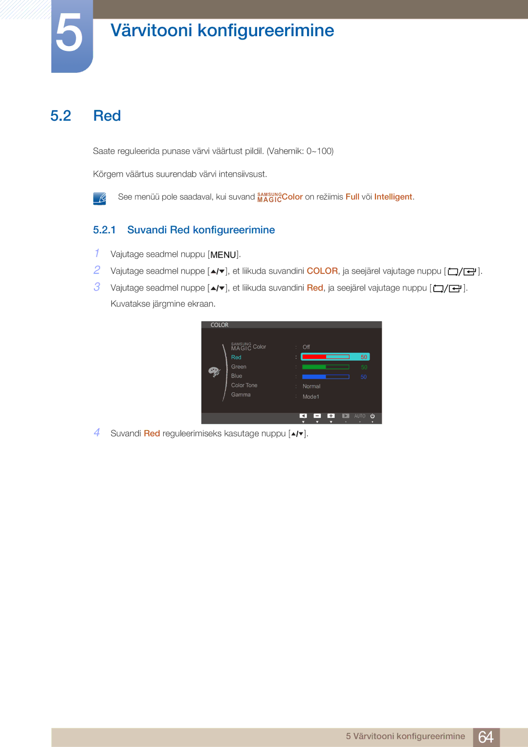 Samsung LF24TOWHBFM/EN manual Suvandi Red konfigureerimine 