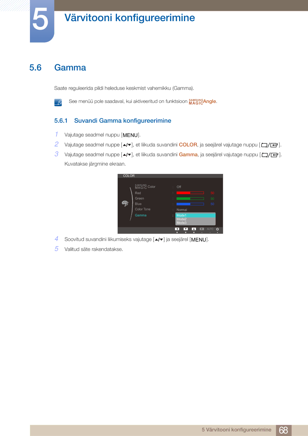 Samsung LF24TOWHBFM/EN manual Suvandi Gamma konfigureerimine 