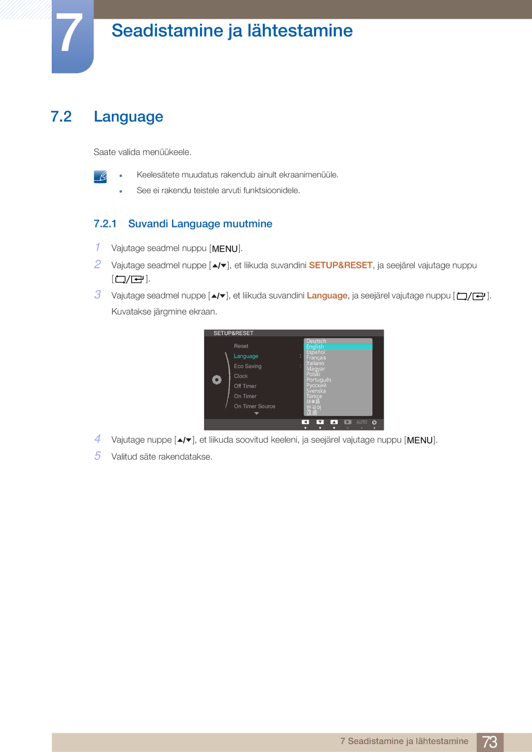 Samsung LF24TOWHBFM/EN manual Suvandi Language muutmine 