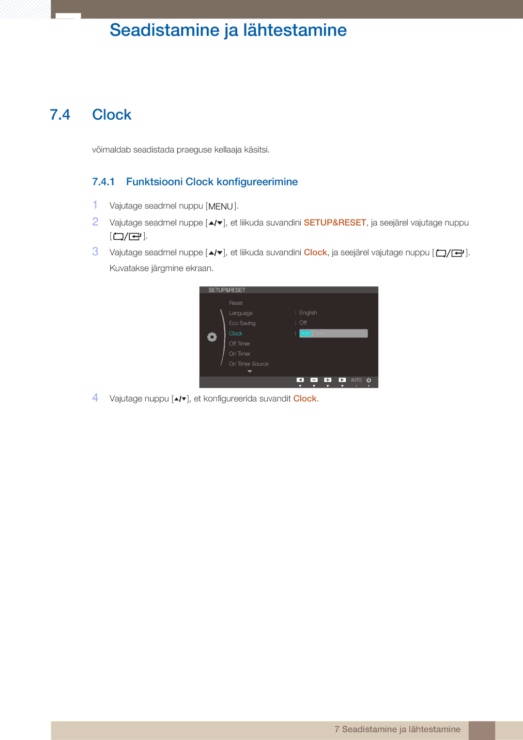 Samsung LF24TOWHBFM/EN manual Funktsiooni Clock konfigureerimine 