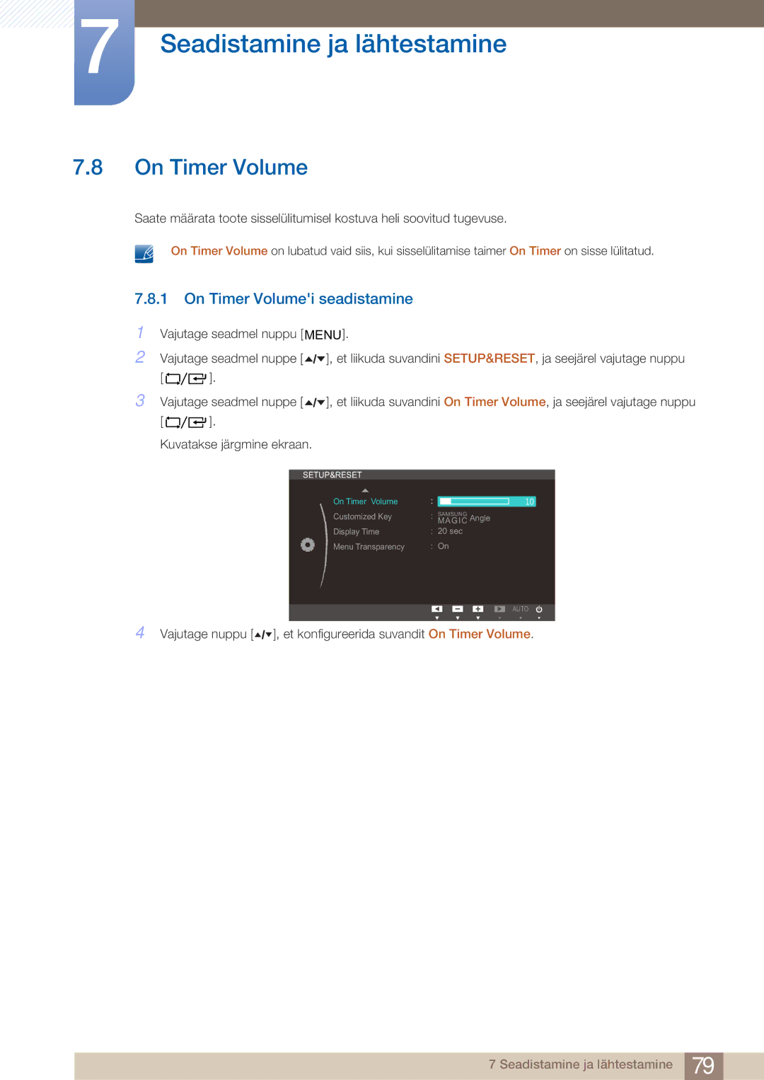 Samsung LF24TOWHBFM/EN manual On Timer Volumei seadistamine 