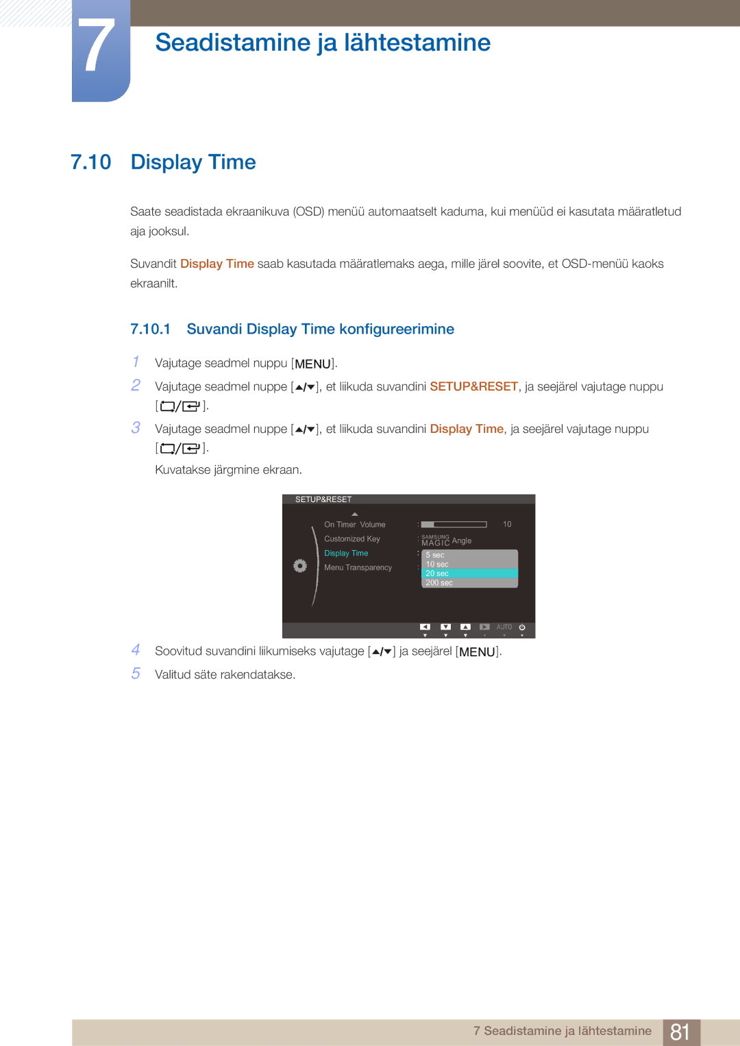 Samsung LF24TOWHBFM/EN manual Suvandi Display Time konfigureerimine 