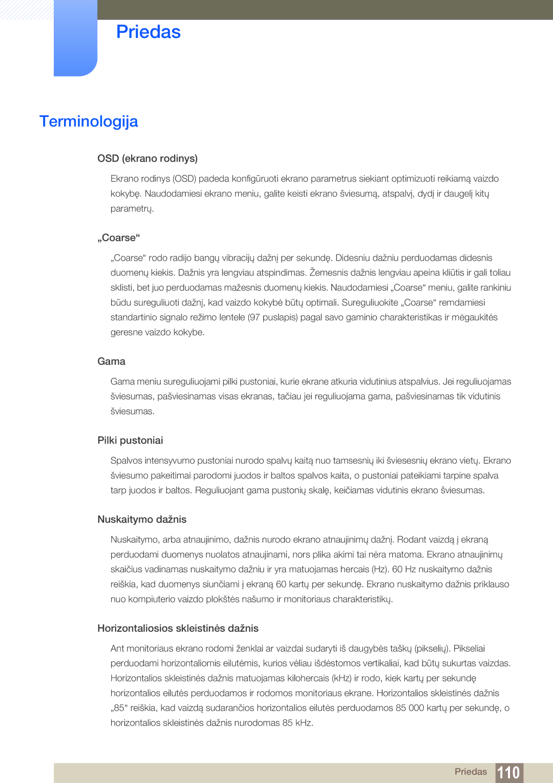 Samsung LF24TOWHBFM/EN manual Terminologija, OSD ekrano rodinys 