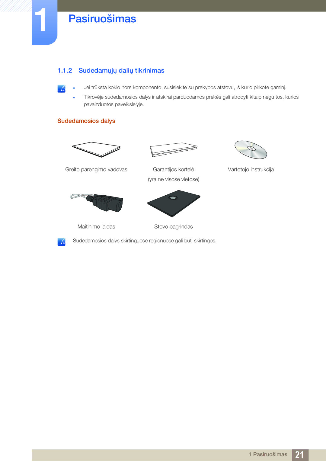 Samsung LF24TOWHBFM/EN manual Sudedamųjų dalių tikrinimas, Sudedamosios dalys 