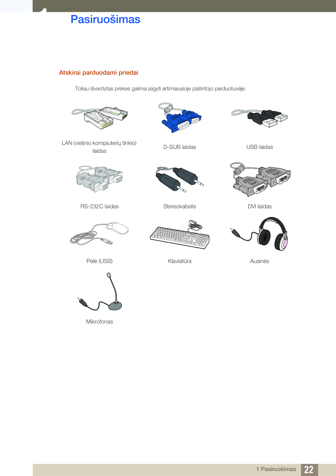 Samsung LF24TOWHBFM/EN manual Atskirai parduodami priedai 