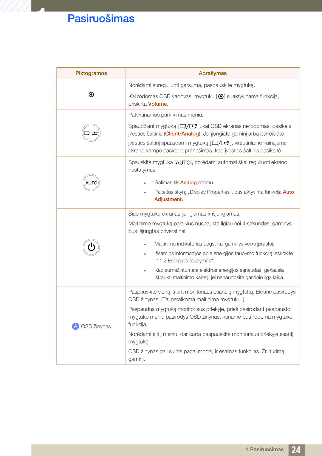 Samsung LF24TOWHBFM/EN manual Energijos taupymas 