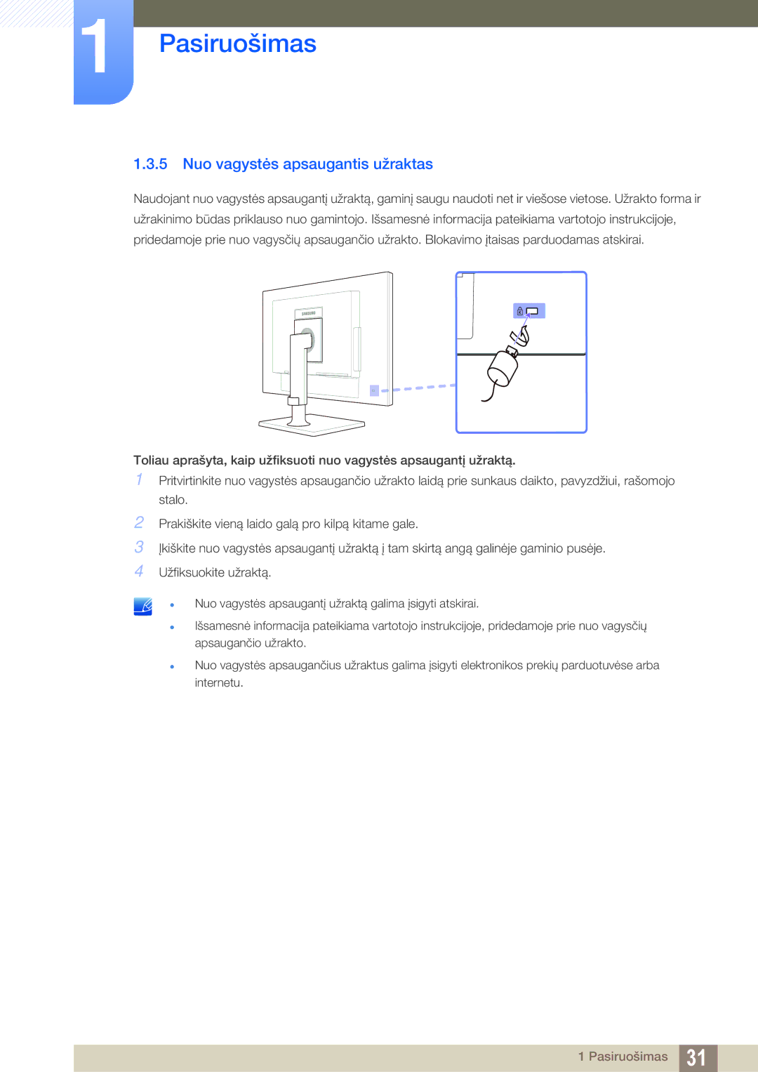 Samsung LF24TOWHBFM/EN manual Nuo vagystės apsaugantis užraktas 