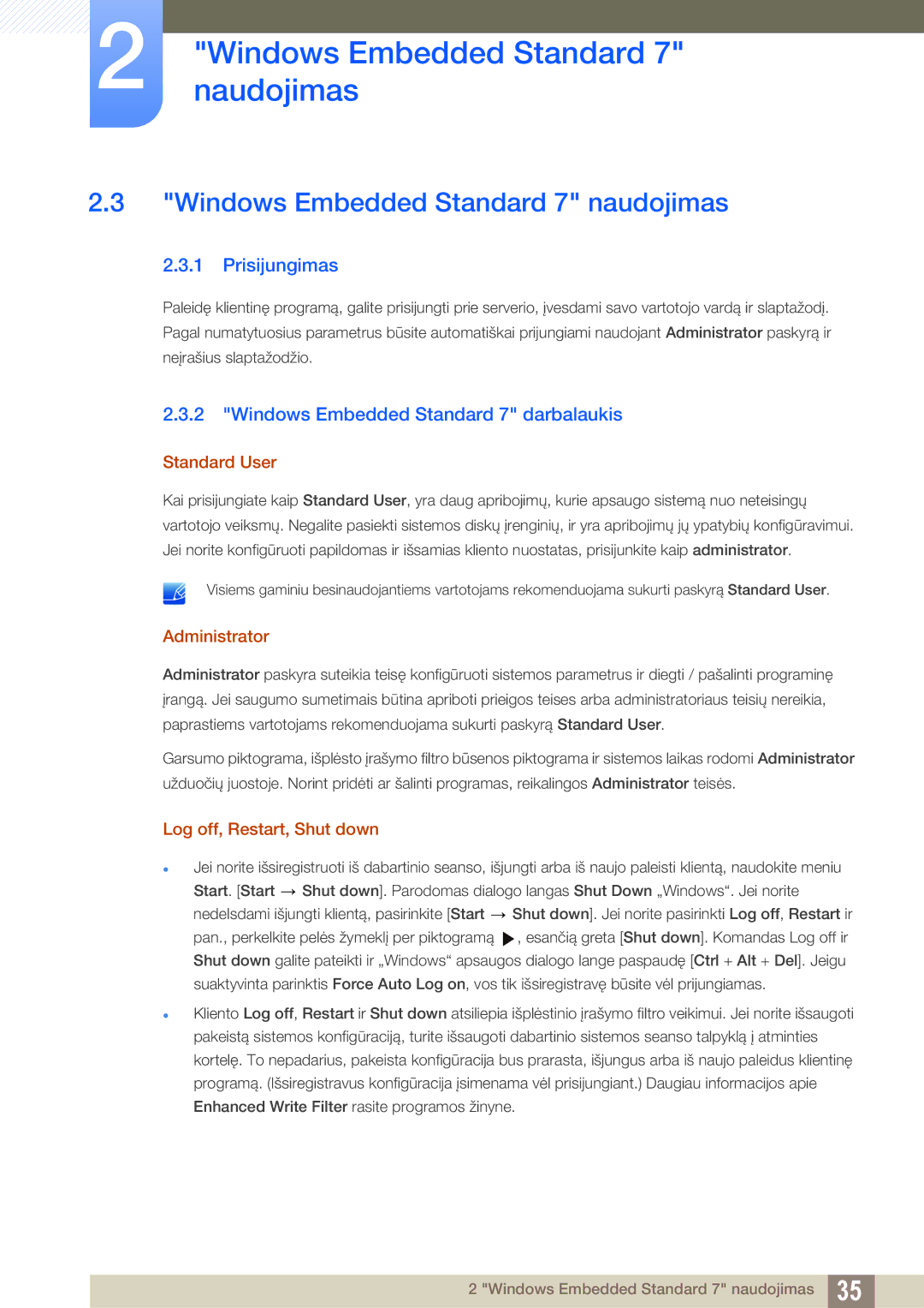 Samsung LF24TOWHBFM/EN Windows Embedded Standard 7 naudojimas, Prisijungimas, Windows Embedded Standard 7 darbalaukis 