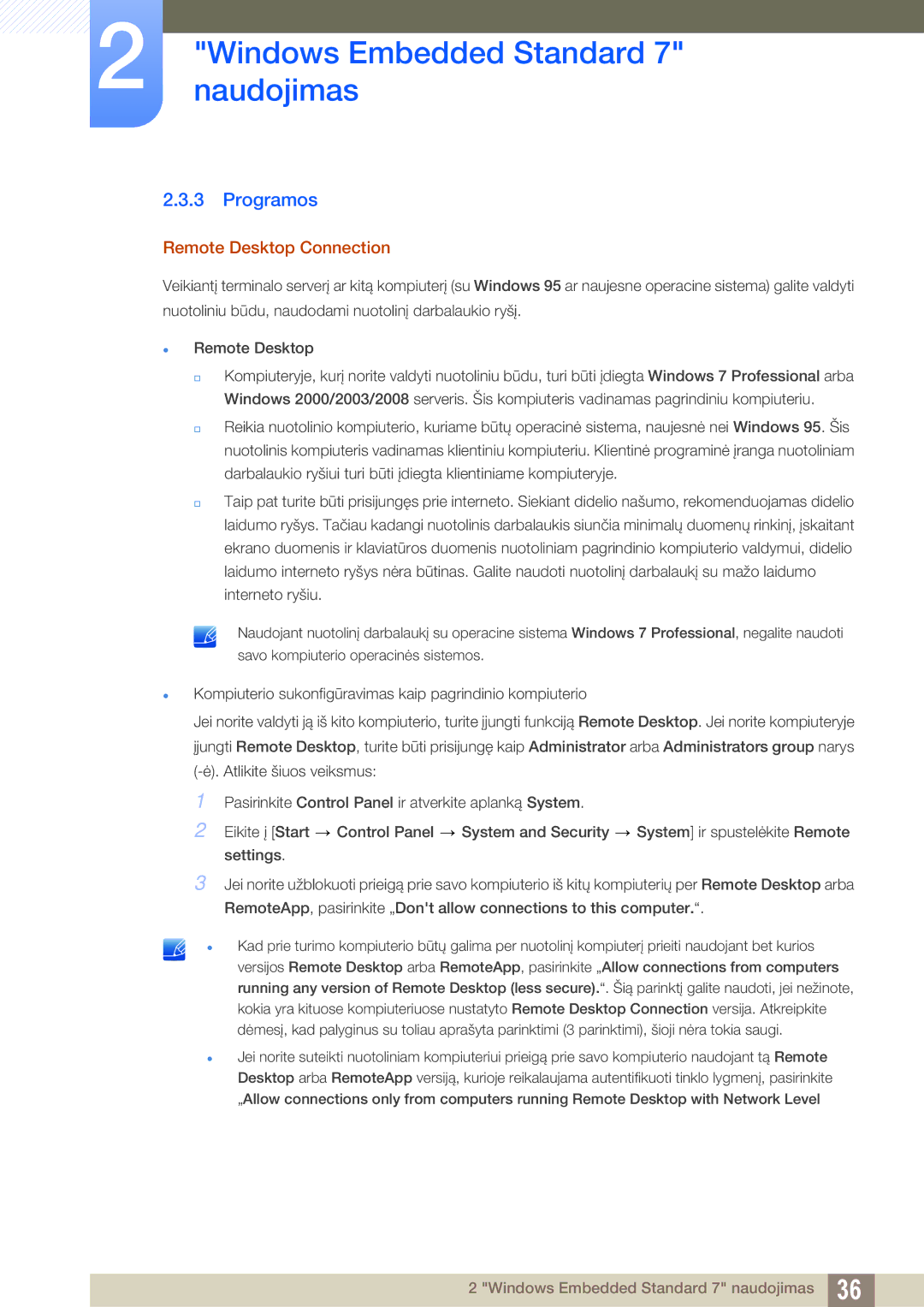 Samsung LF24TOWHBFM/EN manual Programos, Remote Desktop Connection 