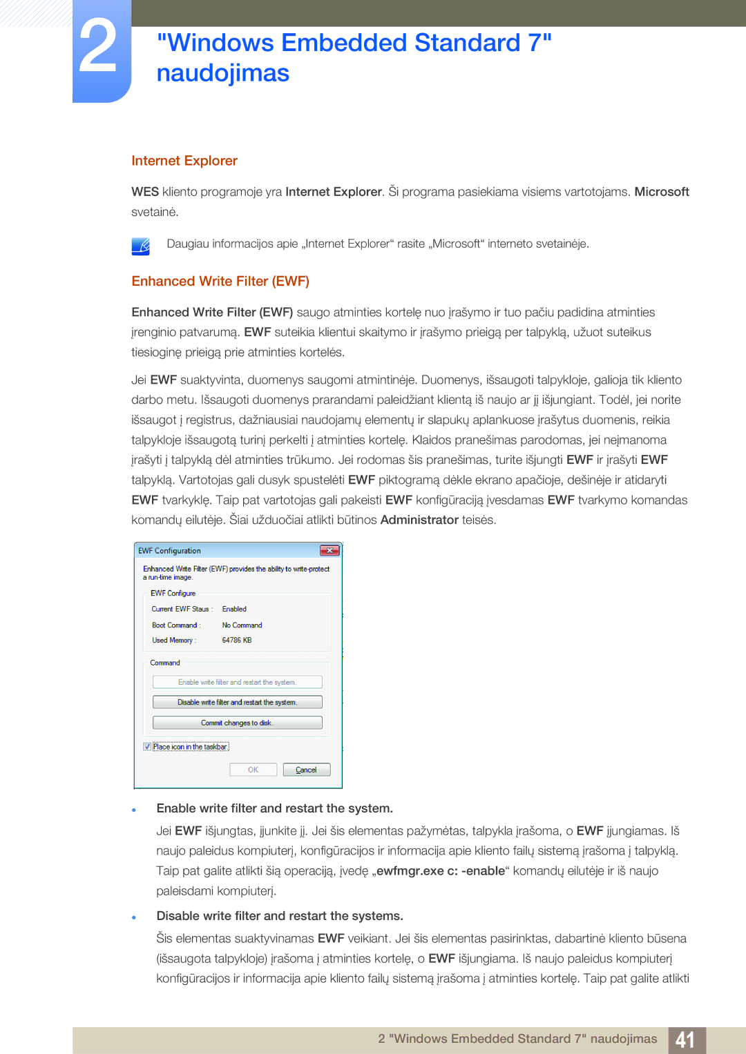 Samsung LF24TOWHBFM/EN manual Internet Explorer, Enhanced Write Filter EWF 