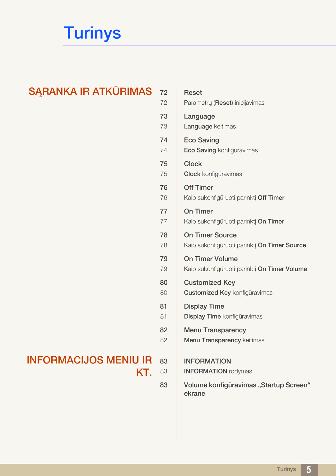 Samsung LF24TOWHBFM/EN manual Sąranka IR Atkūrimas Informacijos Meniu IR KT 