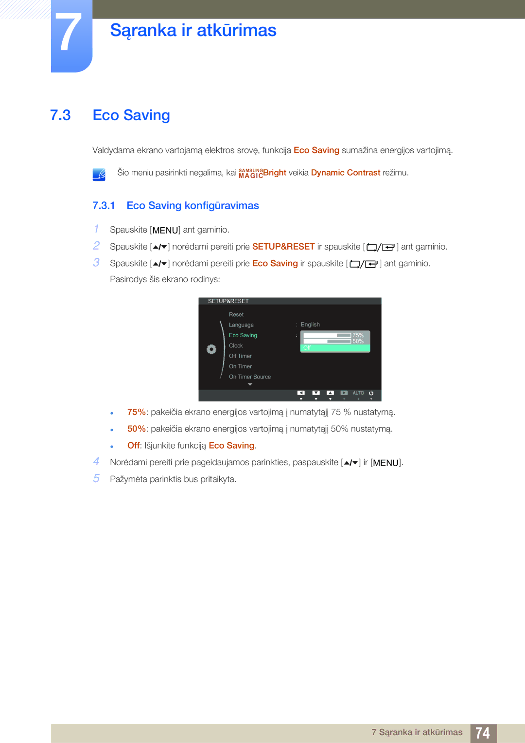 Samsung LF24TOWHBFM/EN manual Eco Saving konfigūravimas 