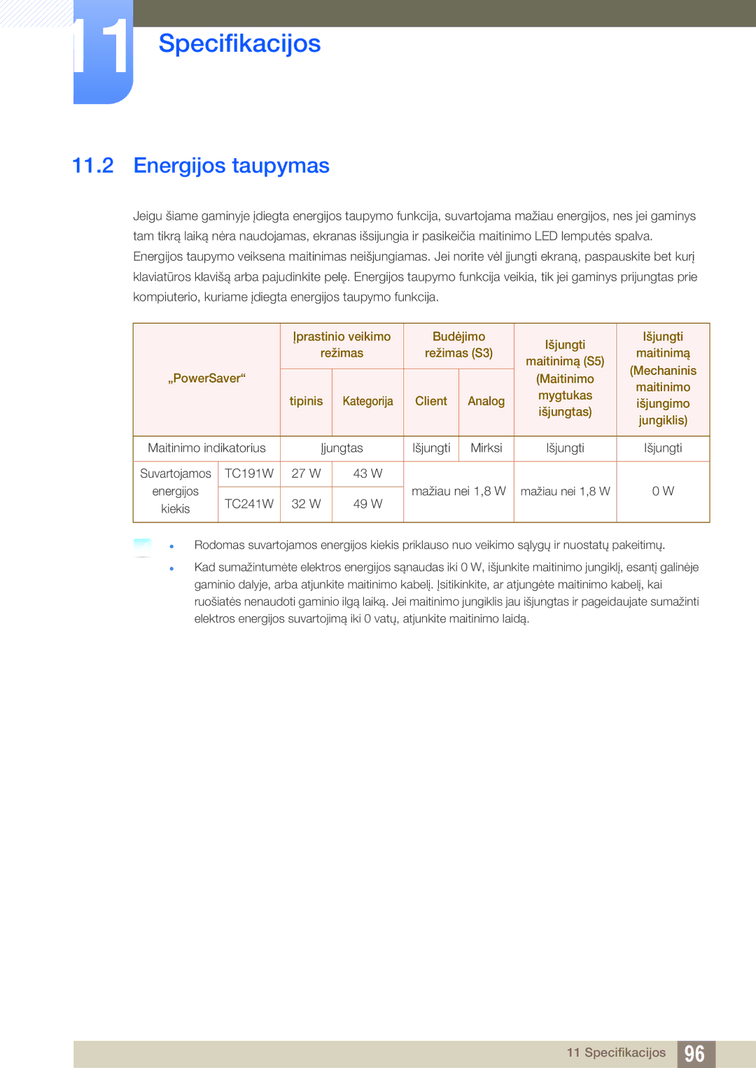 Samsung LF24TOWHBFM/EN manual Energijos taupymas, Jungiklis 