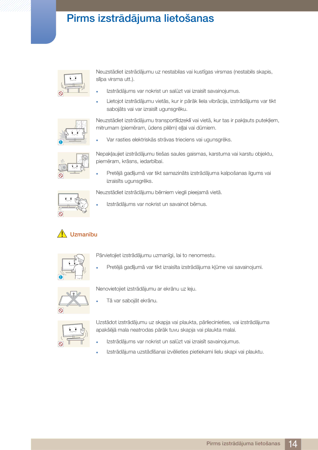 Samsung LF24TOWHBFM/EN manual Var rasties elektriskās strāvas trieciens vai ugunsgrēks 