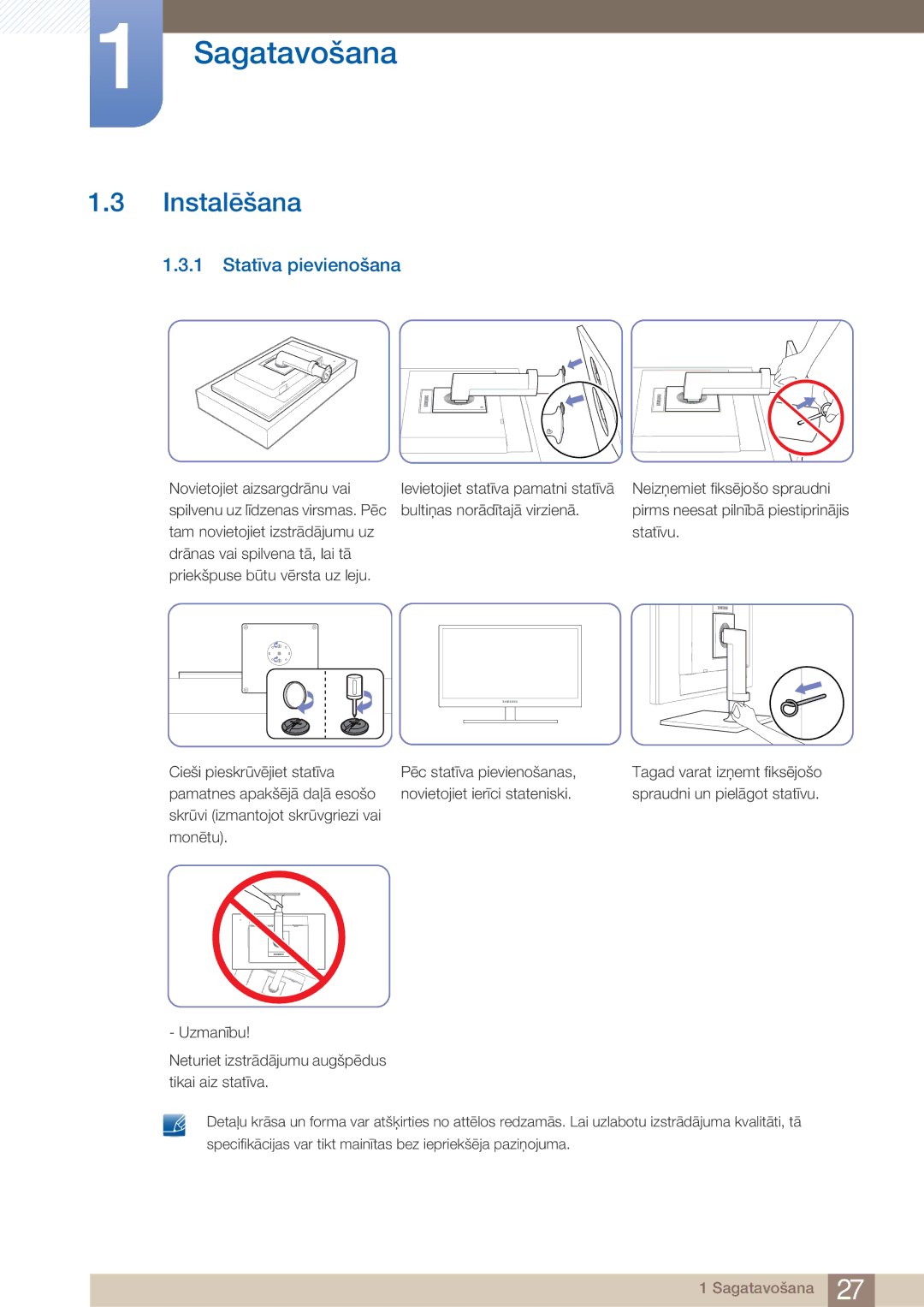 Samsung LF24TOWHBFM/EN manual Instalēšana, Statīva pievienošana 