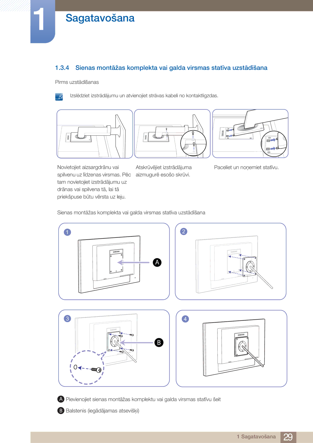 Samsung LF24TOWHBFM/EN manual Paceliet un noņemiet statīvu 