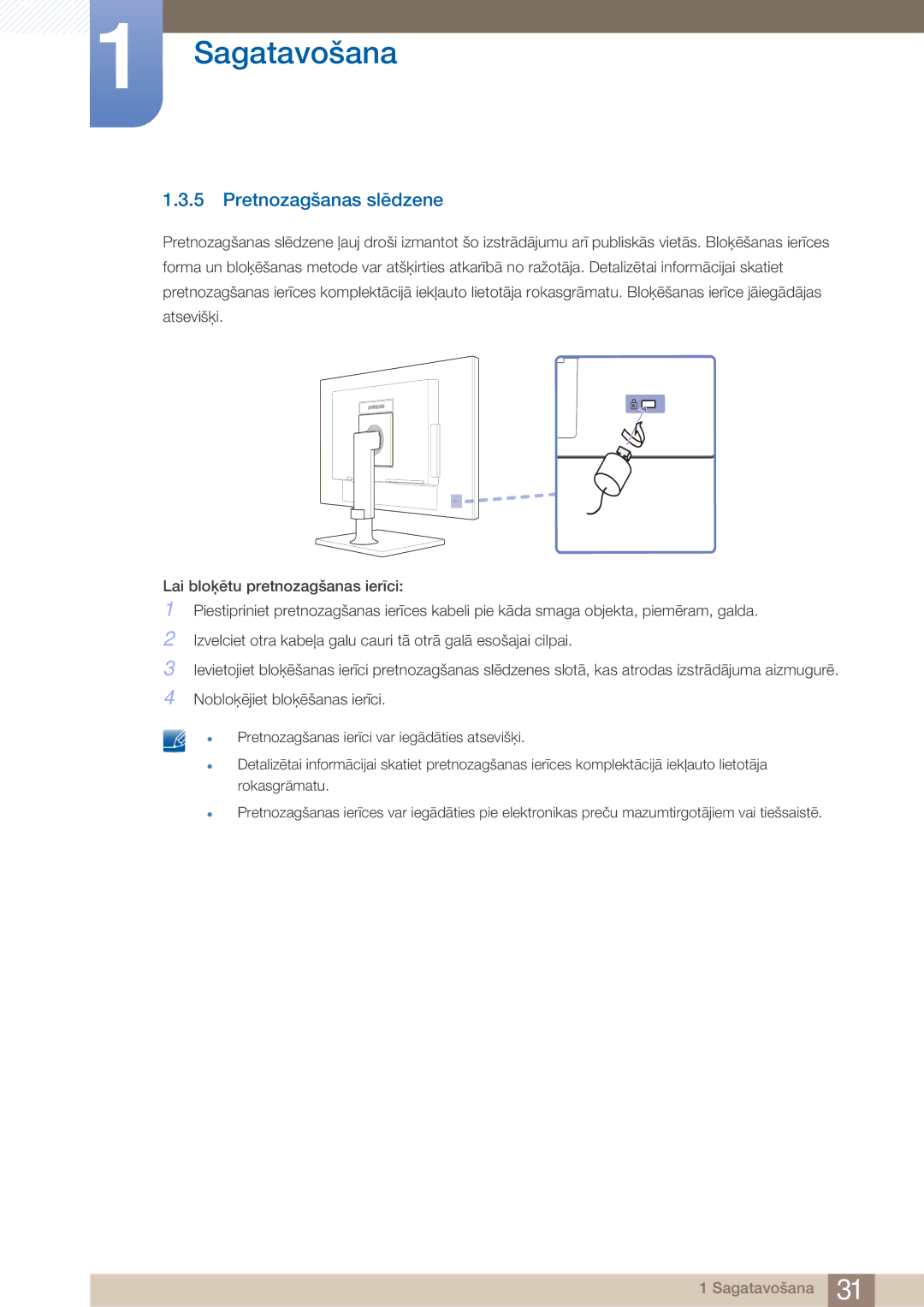 Samsung LF24TOWHBFM/EN manual Pretnozagšanas slēdzene 