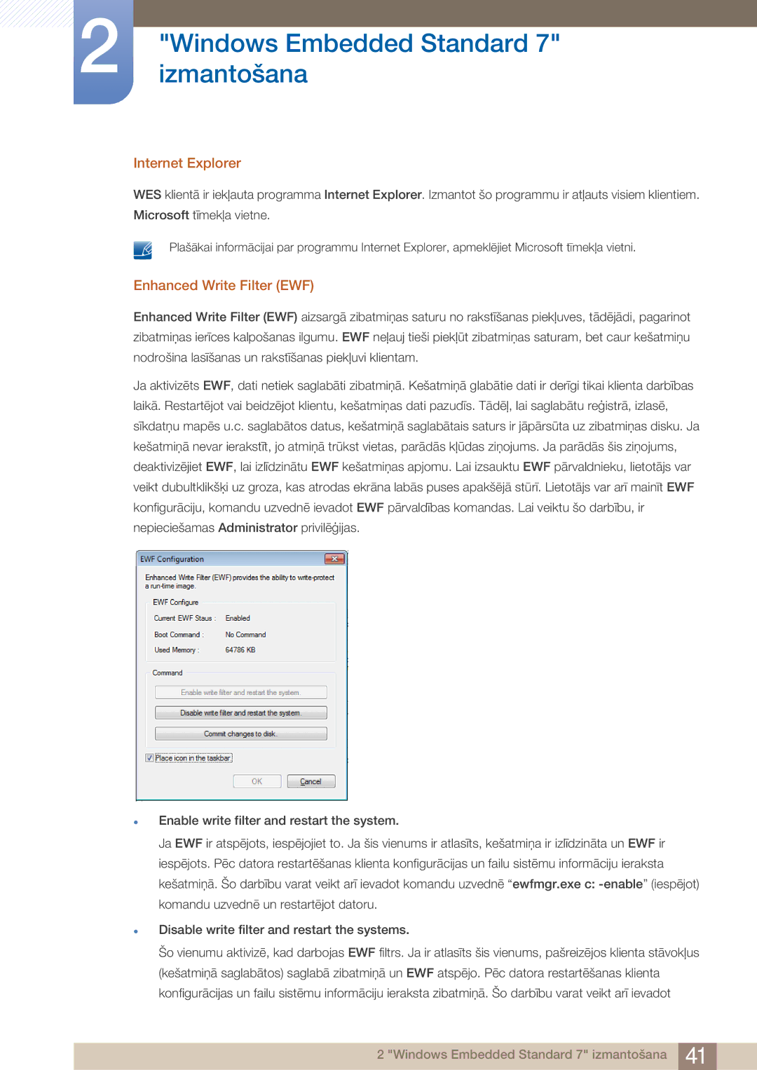 Samsung LF24TOWHBFM/EN manual Internet Explorer, Enhanced Write Filter EWF 