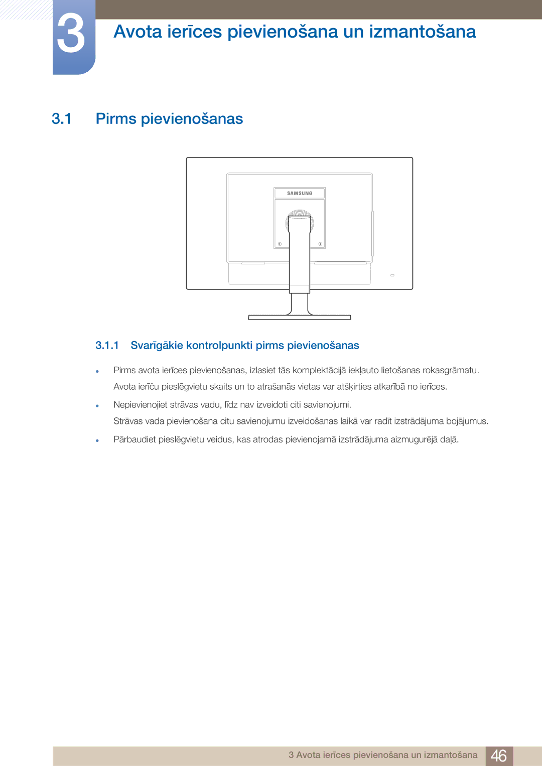 Samsung LF24TOWHBFM/EN manual Avota ierīces pievienošana un izmantošana, Pirms pievienošanas 