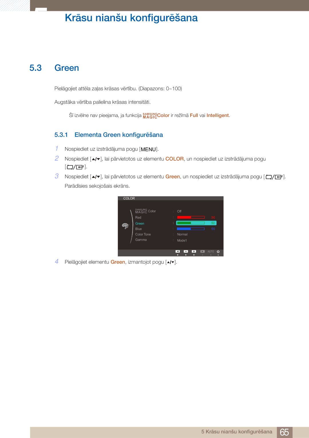 Samsung LF24TOWHBFM/EN manual Elementa Green konfigurēšana 