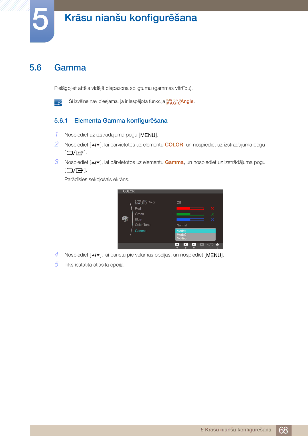 Samsung LF24TOWHBFM/EN manual Elementa Gamma konfigurēšana 