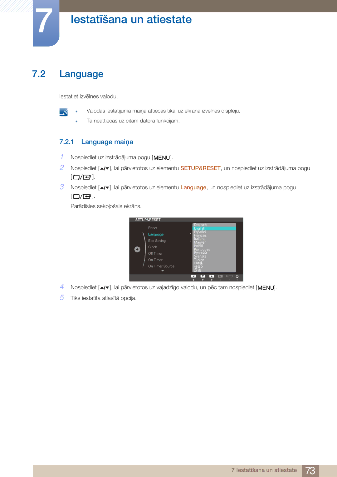 Samsung LF24TOWHBFM/EN manual Language maiņa 