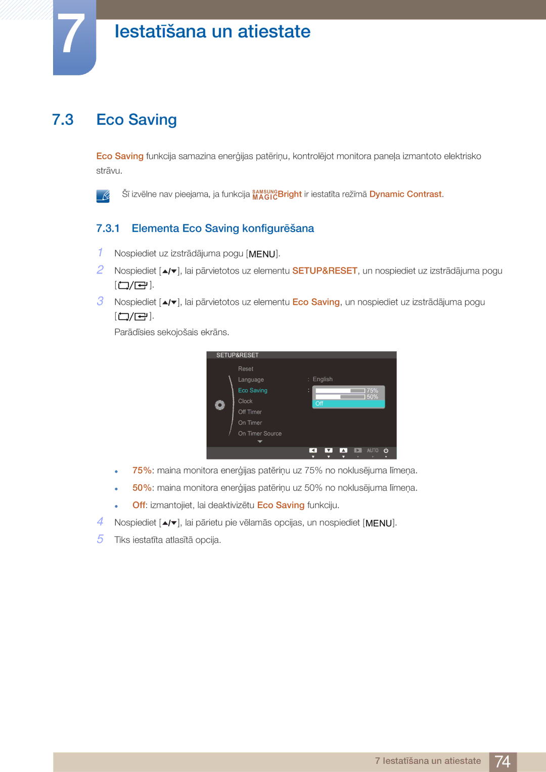 Samsung LF24TOWHBFM/EN manual Elementa Eco Saving konfigurēšana 