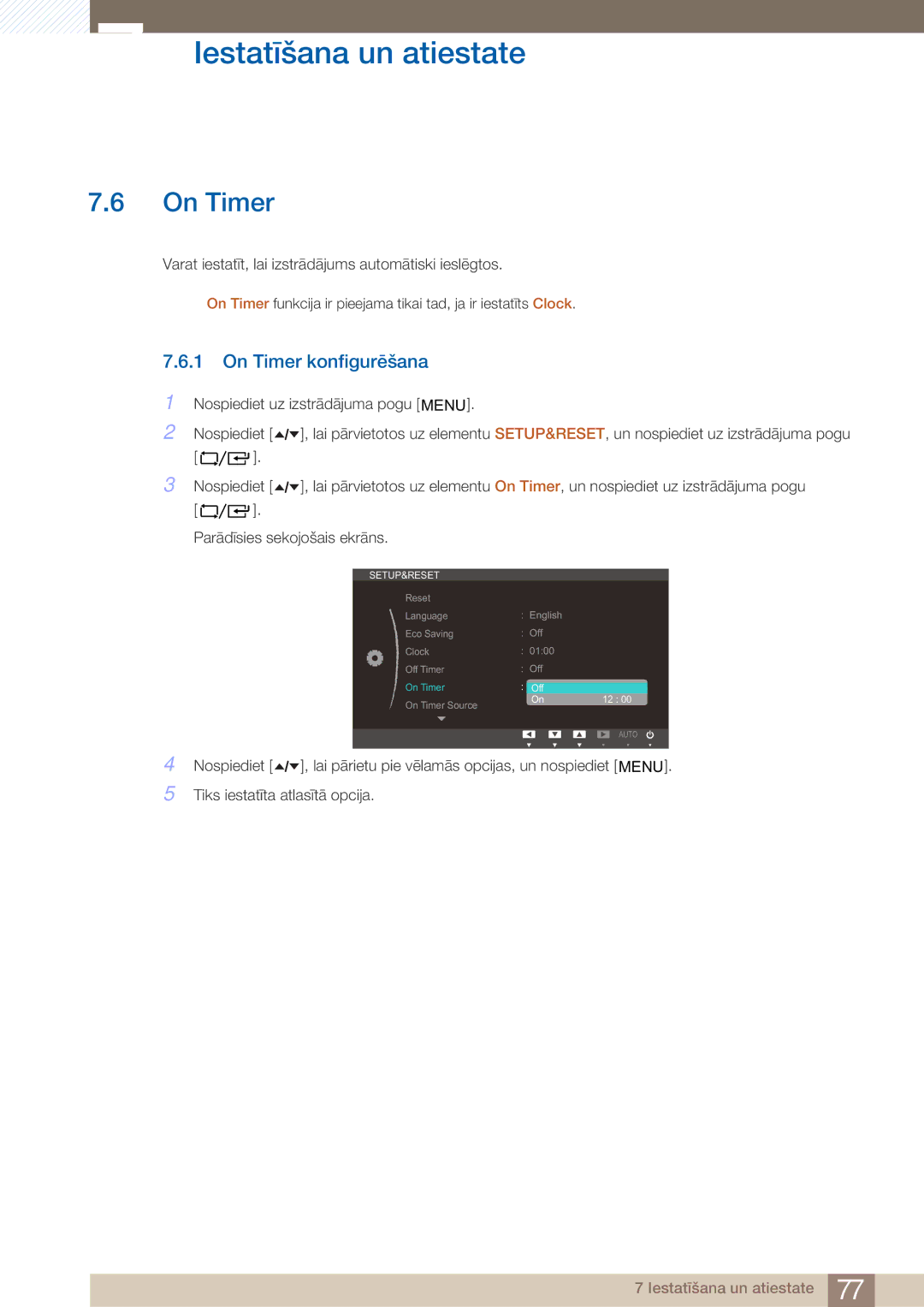 Samsung LF24TOWHBFM/EN manual On Timer konfigurēšana 