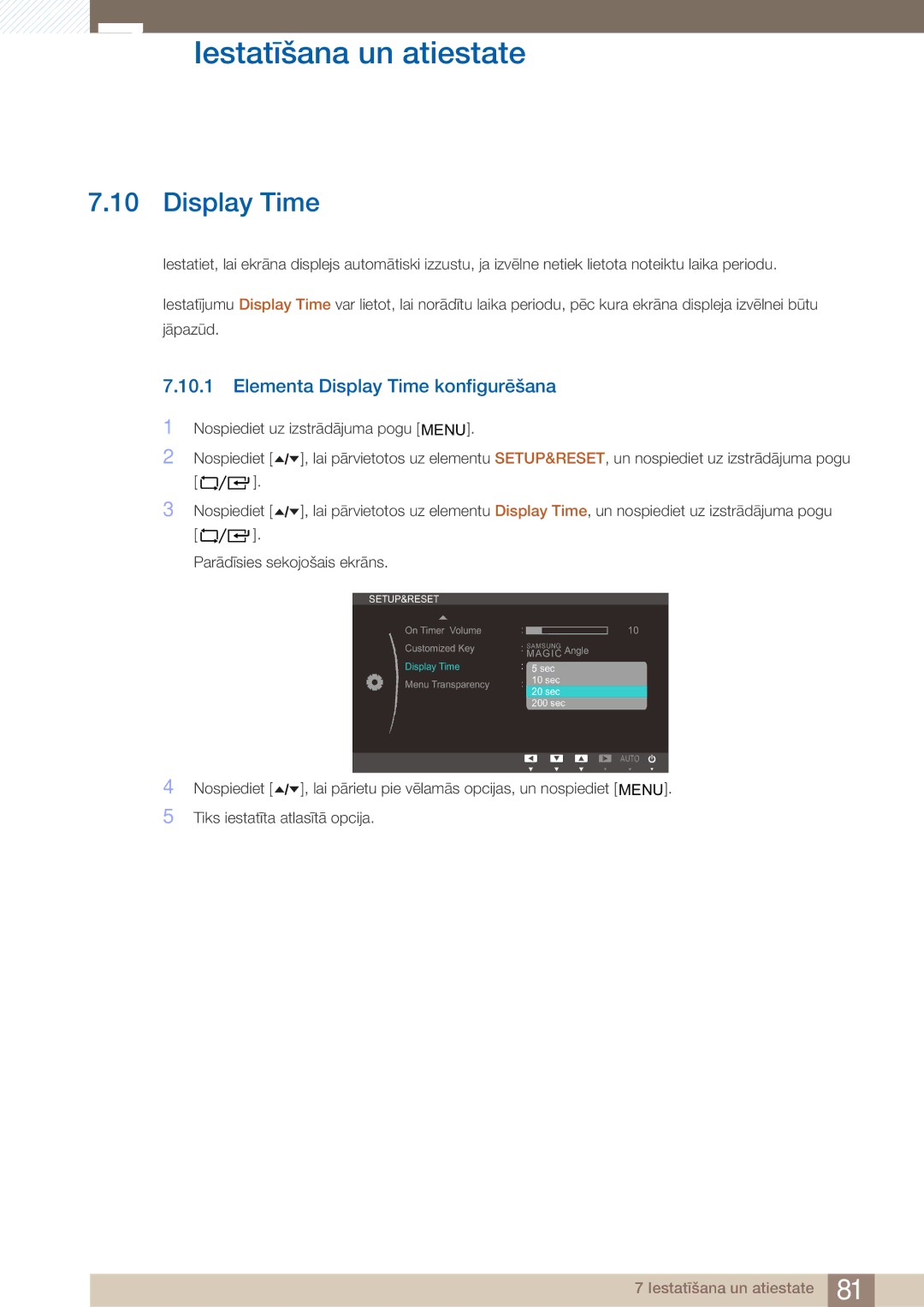 Samsung LF24TOWHBFM/EN manual Elementa Display Time konfigurēšana 