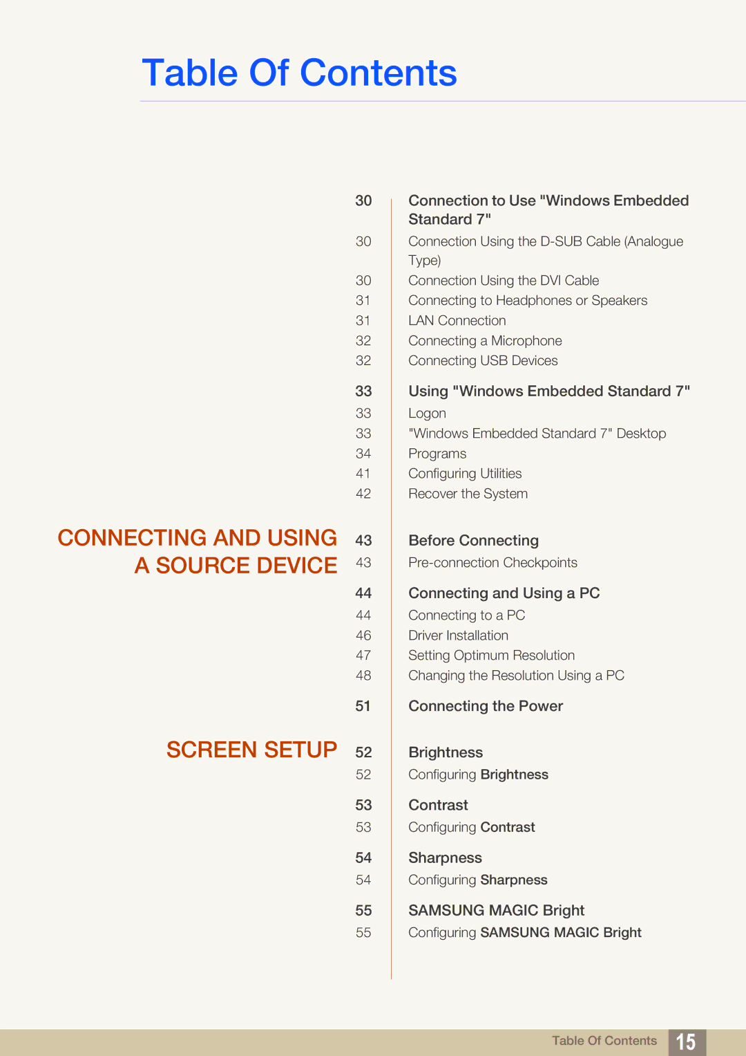 Samsung LF19TSWTBDN/XJ, LF24TSWTBDN/EN, LF19TSWTBDN/EN, LF22TSWTBDN/EN Connecting and Using 43 a Source Device Screen Setup 